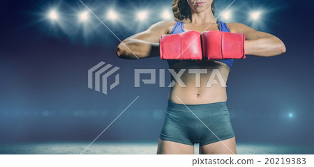 Composite image of midsection of boxer flexing stance 20219383