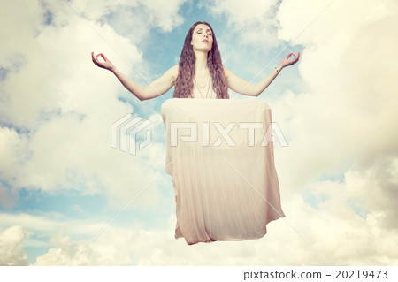 Composite image of portrait of woman levitating with eyes closed Composite image of portrait of woman levitating with eyes closed 20219473