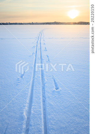 Ski tracks snow lake 20220150