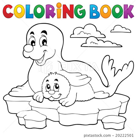 Coloring book happy seal with pup 20222501