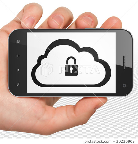 Cloud networking concept: Hand Holding Smartphone - Stock Illustration ...