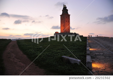 Evening scenery of the tower of Hercules Spain a Coruña City 20231502