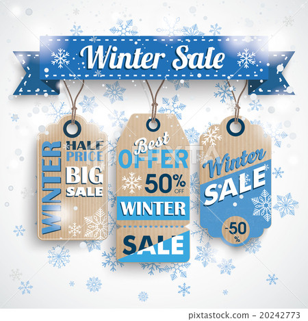 Winter Sale Ribbon Price Stickers Bokeh Snowflakes 20242773