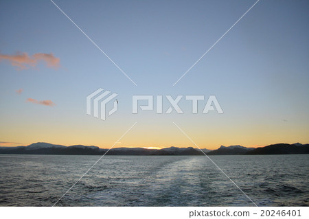 Fjord seen from deck and sunrise / sunset Northern Europe Norway cruise 20246401