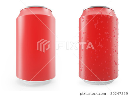 Set red aluminum cans, wet with drops and without. 20247239