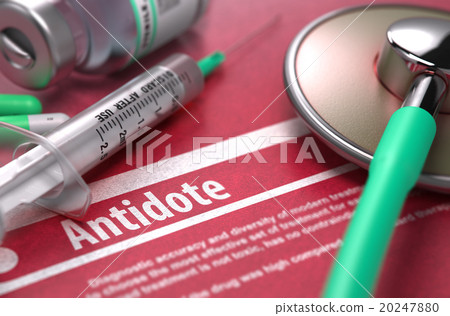 Antidote. Medical Concept on Red Background. 20247880