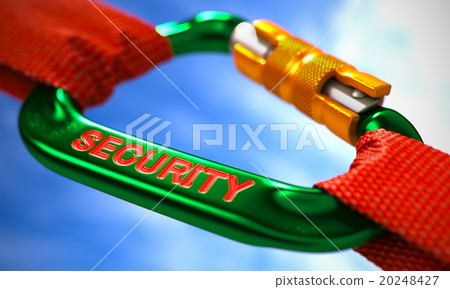 Security on Green Carabine with Red Ropes. Security on Green Carabine with Red Ropes. 20248427
