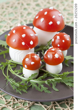 Tomato and egg fly agaric mushrooms 20253209