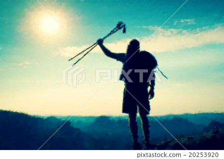 Watercolor paint effect. Silhouette with poles  20253920