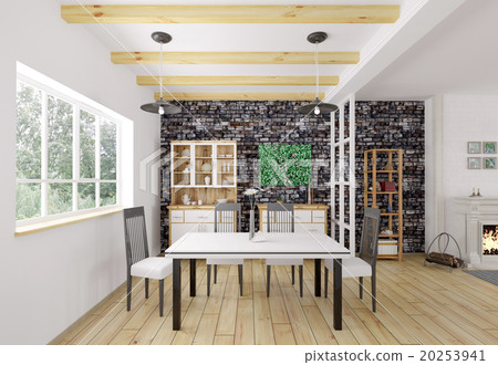 Interior of dining room 3d rendering Interior of dining room 3d rendering 20253941