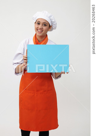 woman chef holding card woman chef holding card 20268463