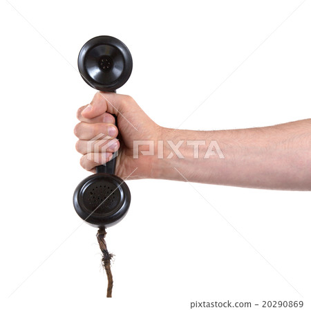 Male hand holding retro landline telephone Male hand holding retro landline telephone 20290869