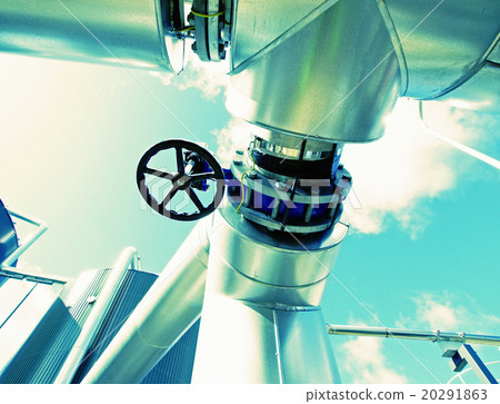 Steel pipelines and valves against blue sky Steel pipelines and valves against blue sky 20291863