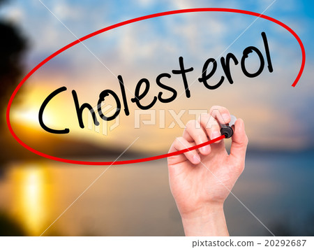 Man Hand writing Cholesterol with black marker Man Hand writing Cholesterol with black marker 20292687