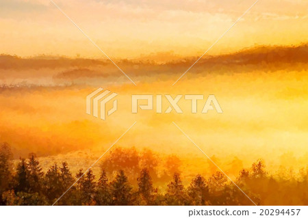 Watercolor paint effect. Pink daybreak in hills 20294457