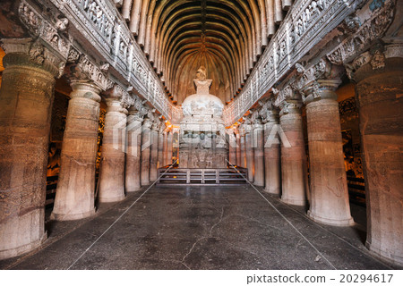 Ajanta Cave with Buddha statue, India 20294617