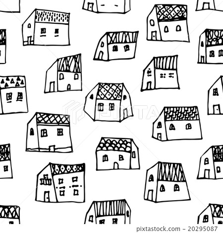 City seamless pattern with hand drawn houses. - Stock Illustration ...