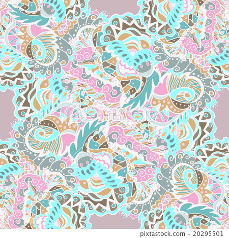 hand-drawn pattern with abstract leaves and flower hand-drawn pattern with abstract leaves and flower 20295501