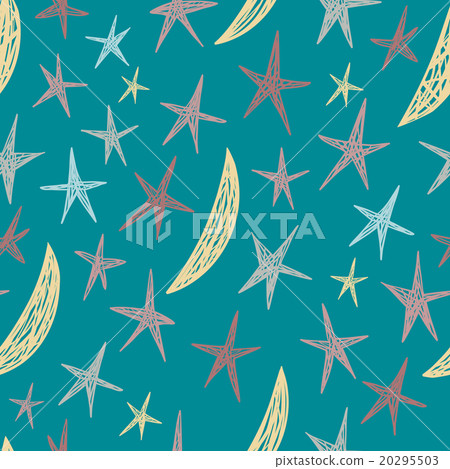 Vector pattern with hand drawn stars and moons. Vector pattern with hand drawn stars and moons. 20295503