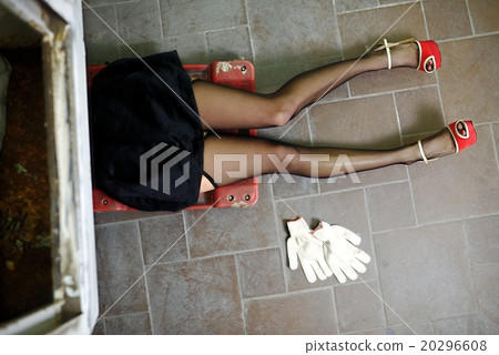 Sexy girl legs in lingerie. Car repairs 20296608