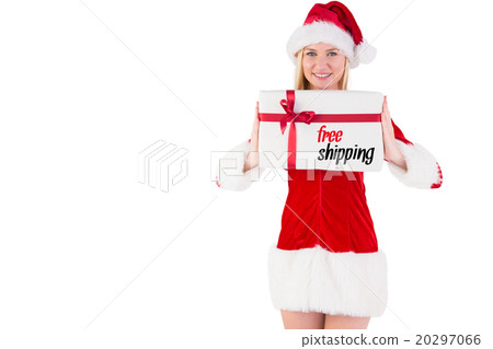 Composite image of festive blonde holding a gift Composite image of festive blonde holding a gift 20297066