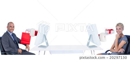 Composite image of santa holding shopping bag Composite image of santa holding shopping bag 20297130