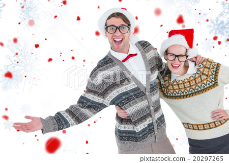 Composite image of portrait of smiling woman with hand on hip wi 20297265