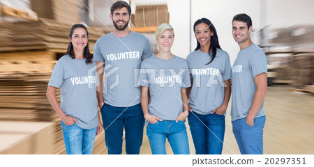 Composite image of volunteers friends smiling at the camera 20297351