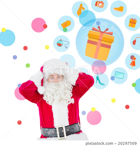 Composite image of stressed santa with his hands on head Composite image of stressed santa with his hands on head 20297509