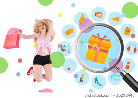 Composite image of pretty young blonde holding shopping bags Composite image of pretty young blonde holding shopping bags 20298443
