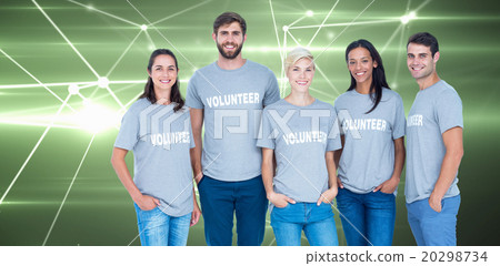 Composite image of volunteers friends smiling at the camera 20298734