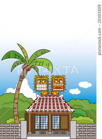 Shisa on the red tile roof Shisa on the red tile roof 20303809