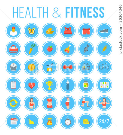 Fitness gym healthy lifestyle flat vector icons - Stock Illustration ...