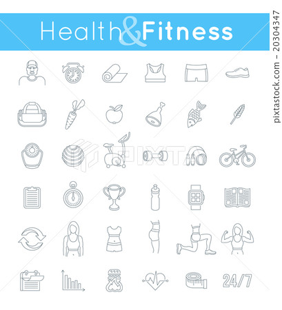 Fitness gym healthy lifestyle thin line icons - Stock Illustration ...