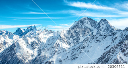 Panorama of white mountains in snow 20306511