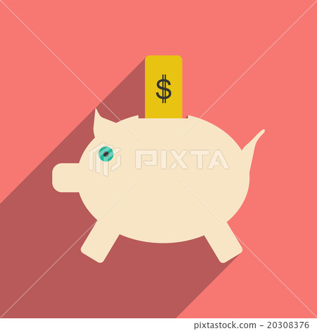 Flat with shadow icon piggy bank and dollar Flat with shadow icon piggy bank and dollar 20308376