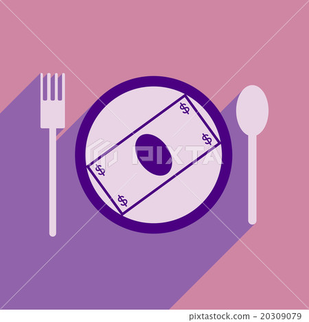 Modern flat icon with shadow bill on the plate Modern flat icon with shadow bill on the plate 20309079