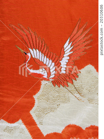Japanese pattern silk fabric dyed fabric embroidery of old cloth crane 20310686