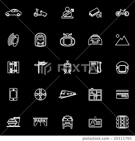 Land transport related line icons on black 20311765