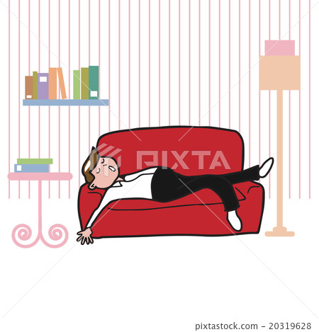 People man sleeping on sofa in living room 20319628