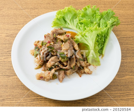 Spicy Grilled Beef Salad on A White Plate Spicy Grilled Beef Salad on A White Plate 20320584