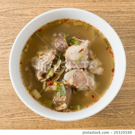 Top View of Thai Spicy Beef Entrails Soup Top View of Thai Spicy Beef Entrails Soup 20320589