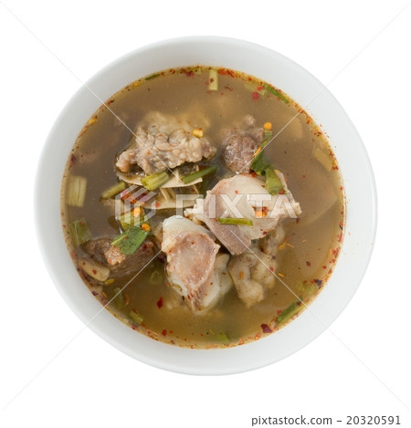 Thai Spicy Beef Entrails Soup on White Thai Spicy Beef Entrails Soup on White 20320591