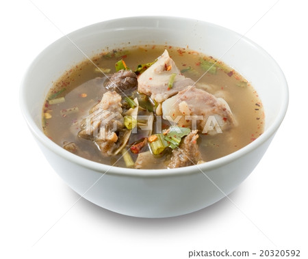 Thai Spicy Beef Entrails Soup on White Background Thai Spicy Beef Entrails Soup on White Background 20320592