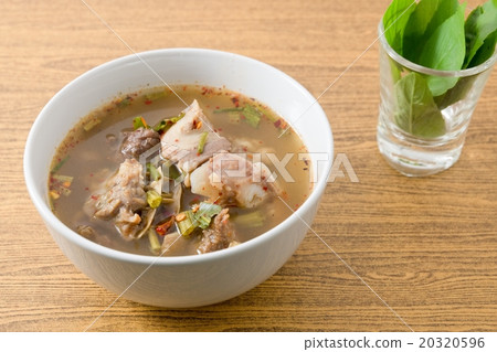 Bowl of Thai Spicy Beef Entrails Soup 20320596