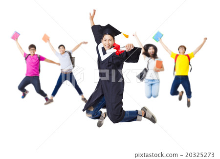 student group in graduate robe jumping student group in graduate robe jumping 20325273
