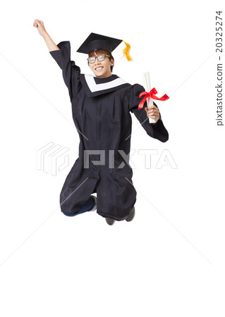 Happy student in graduate robe jumping Happy student in graduate robe jumping 20325274