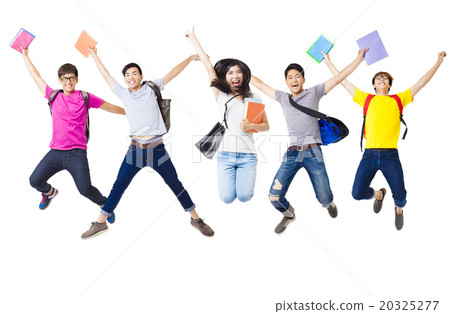 Happy  student group  jumping together 20325277
