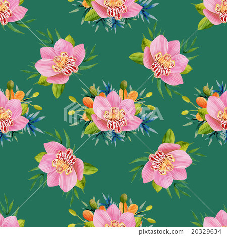 Watercolor seamless pattern of exotic flowers. Watercolor seamless pattern of exotic flowers. 20329634