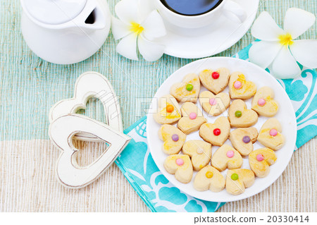 Romantic breakfast: coffee, heart shaped cookies Romantic breakfast: coffee, heart shaped cookies 20330414
